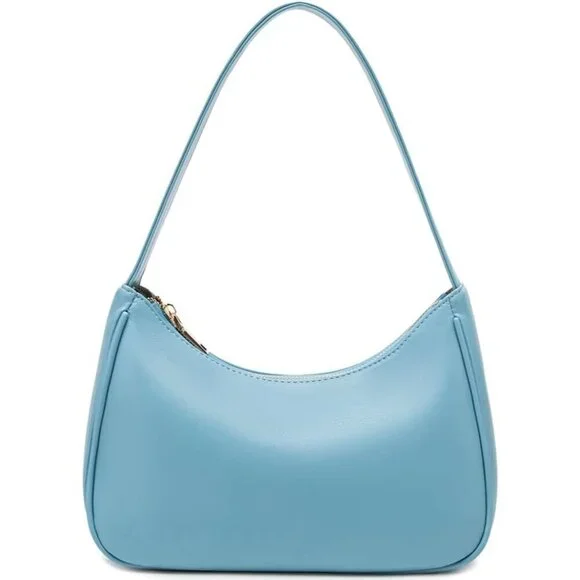 Women Lake Blue B Imported Polyester Pu Leather Zipper Closure Mini Tote Handbag - Picture 1 of 6